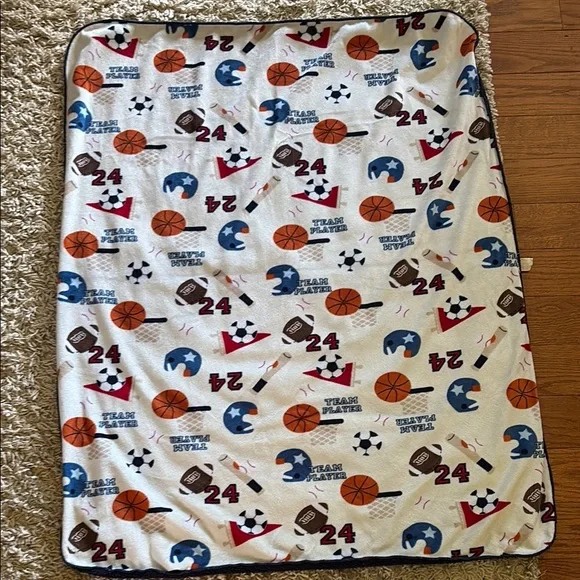 Sports Themed Baby Blanket with 2 crib sheets - Picture 1 of 3